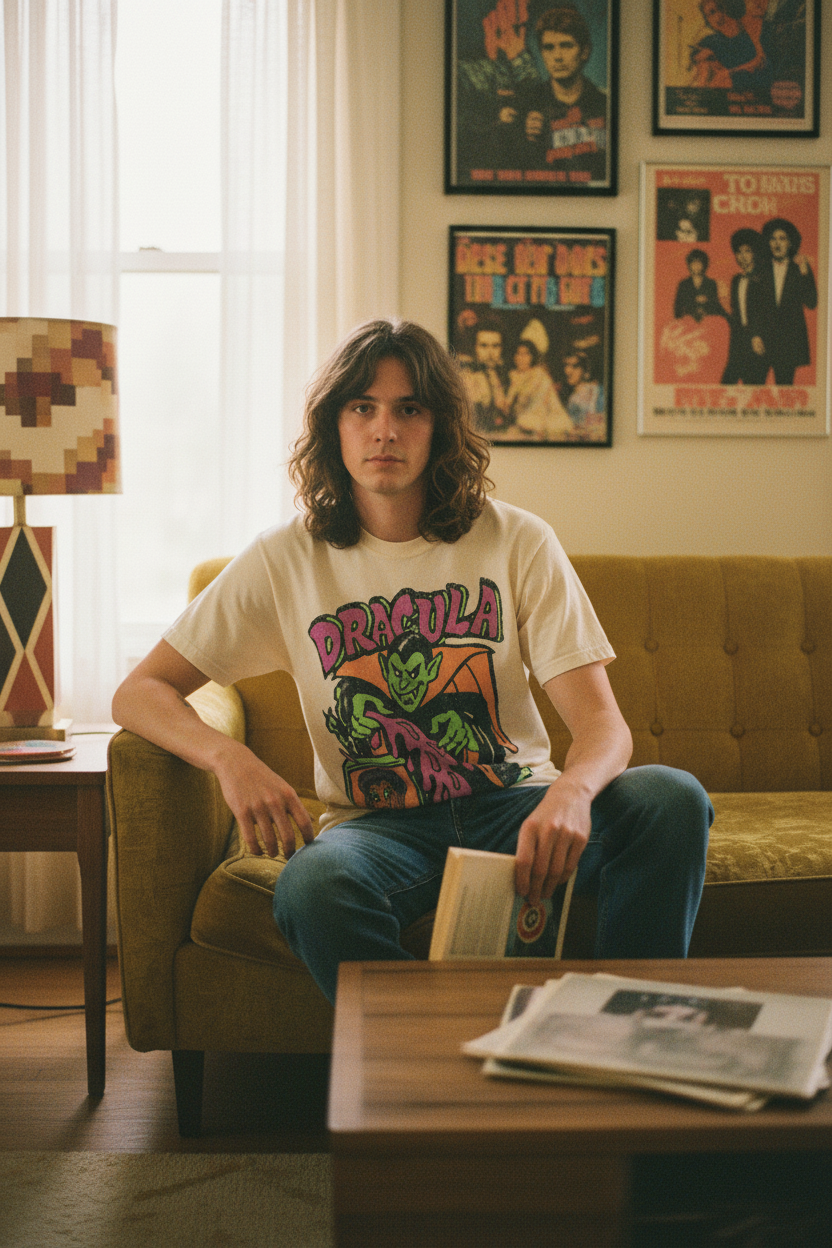 Dracula Retro Graphic Tee - Model Shot