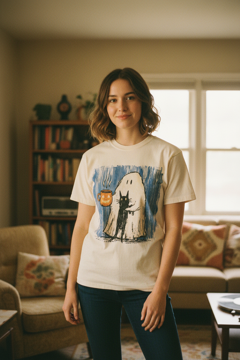 Ghost & Cat Tee - Model Shot
