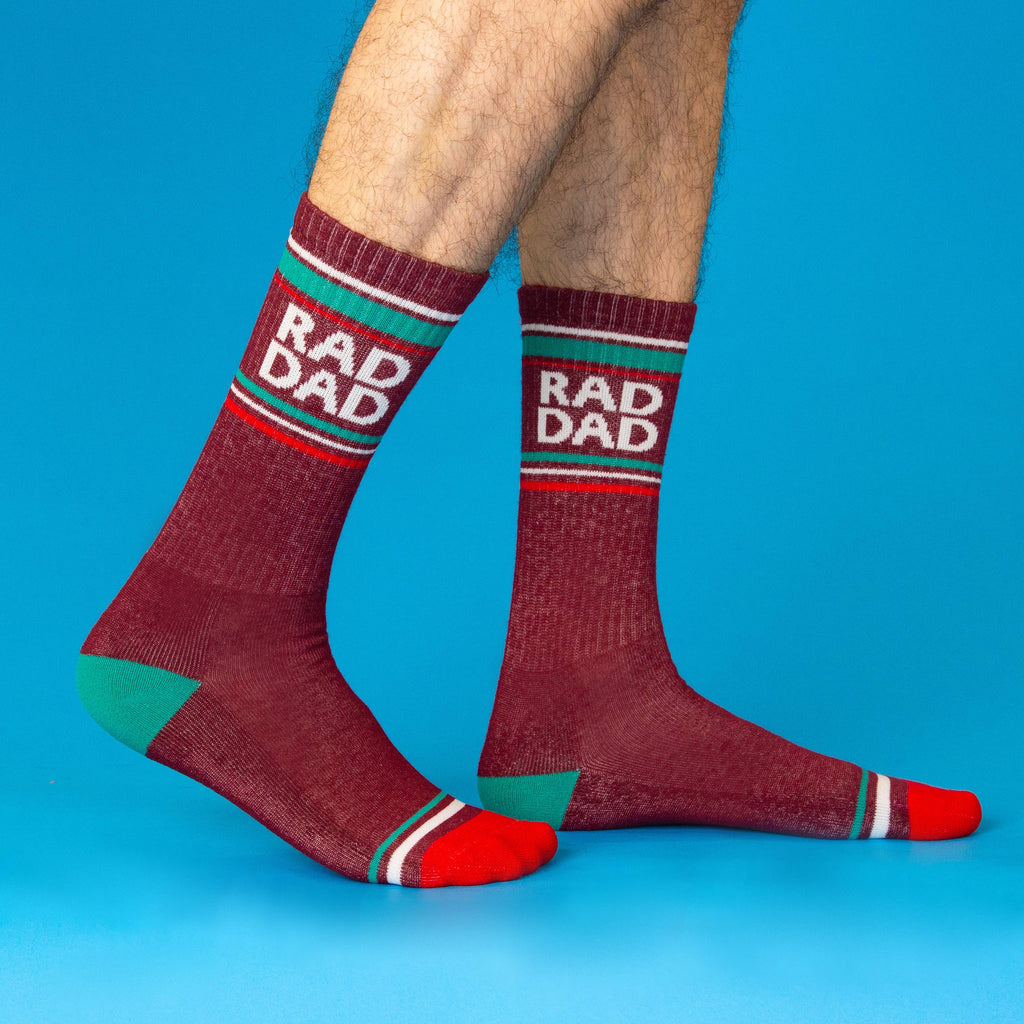 Rad Dad Gym Crew Socks lifestyle photo, worn on feet