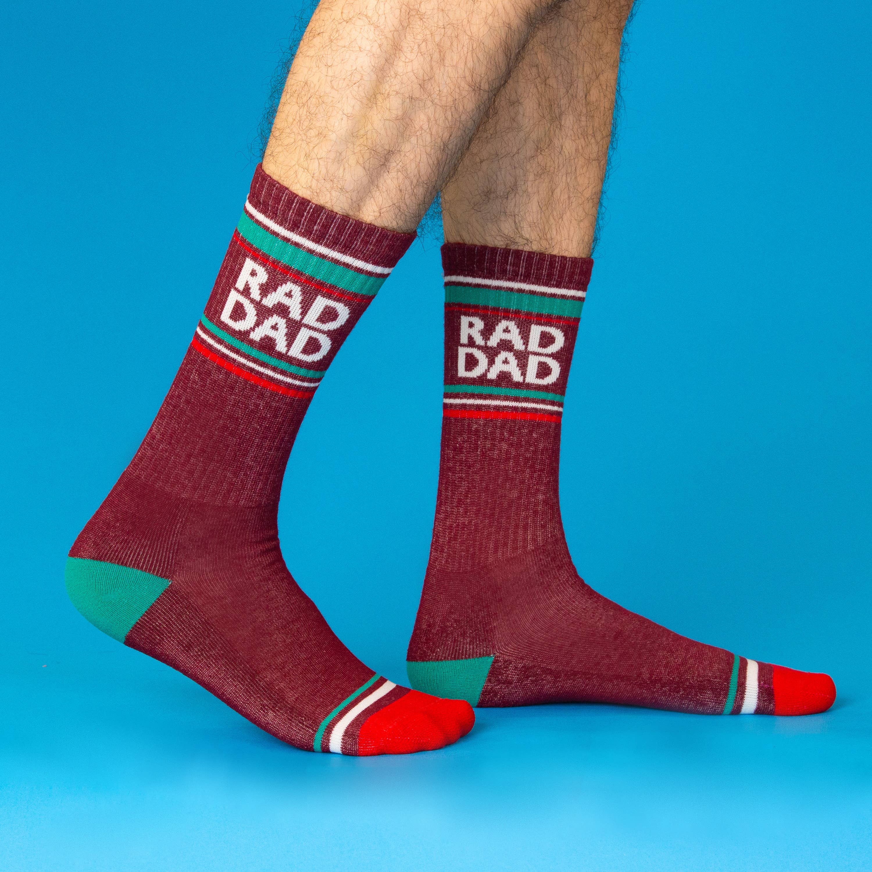 Rad Dad Gym Crew Socks lifestyle photo, worn on feet
