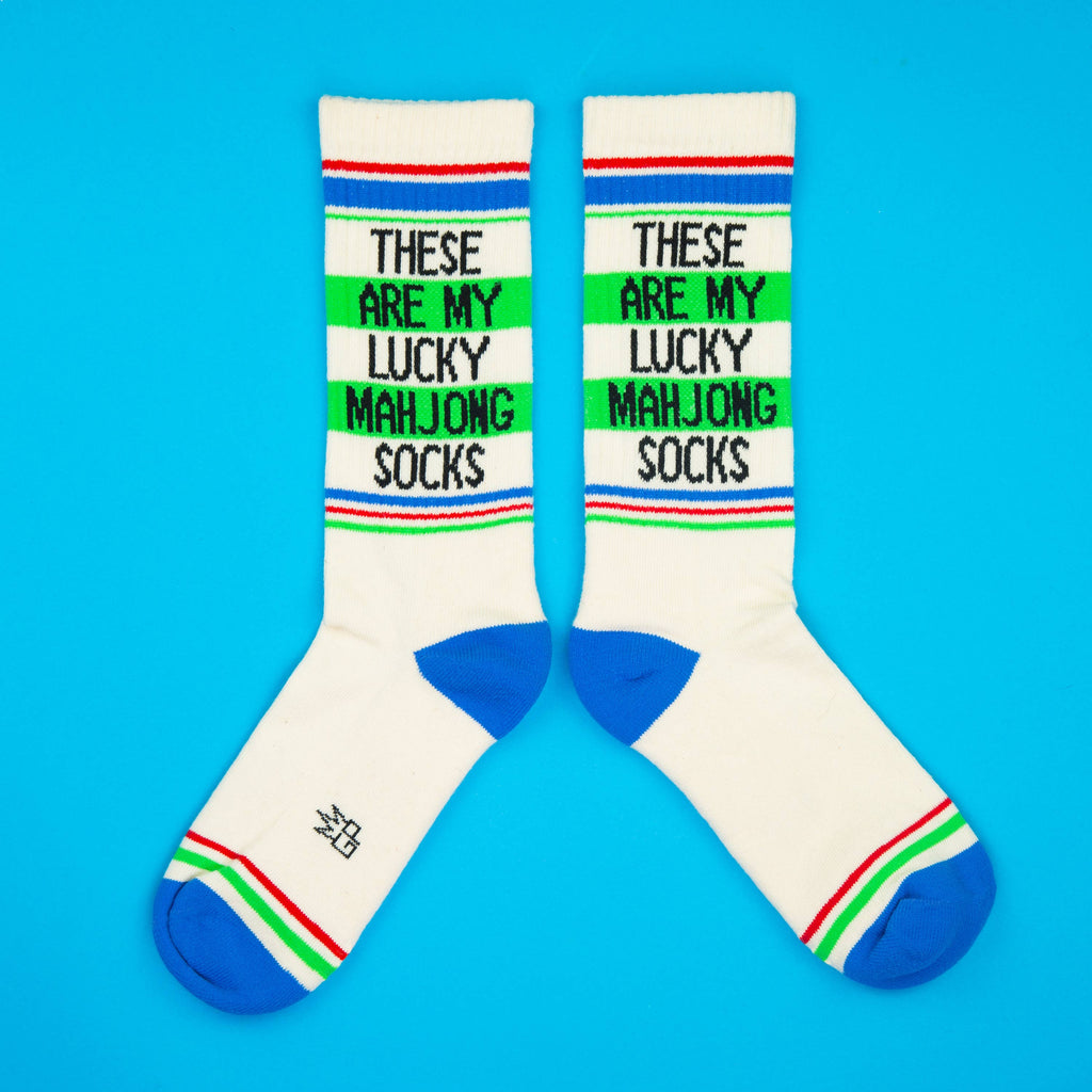 These Are My Lucky Mahjong Gym Crew Socks lifestyle photo, worn on feet