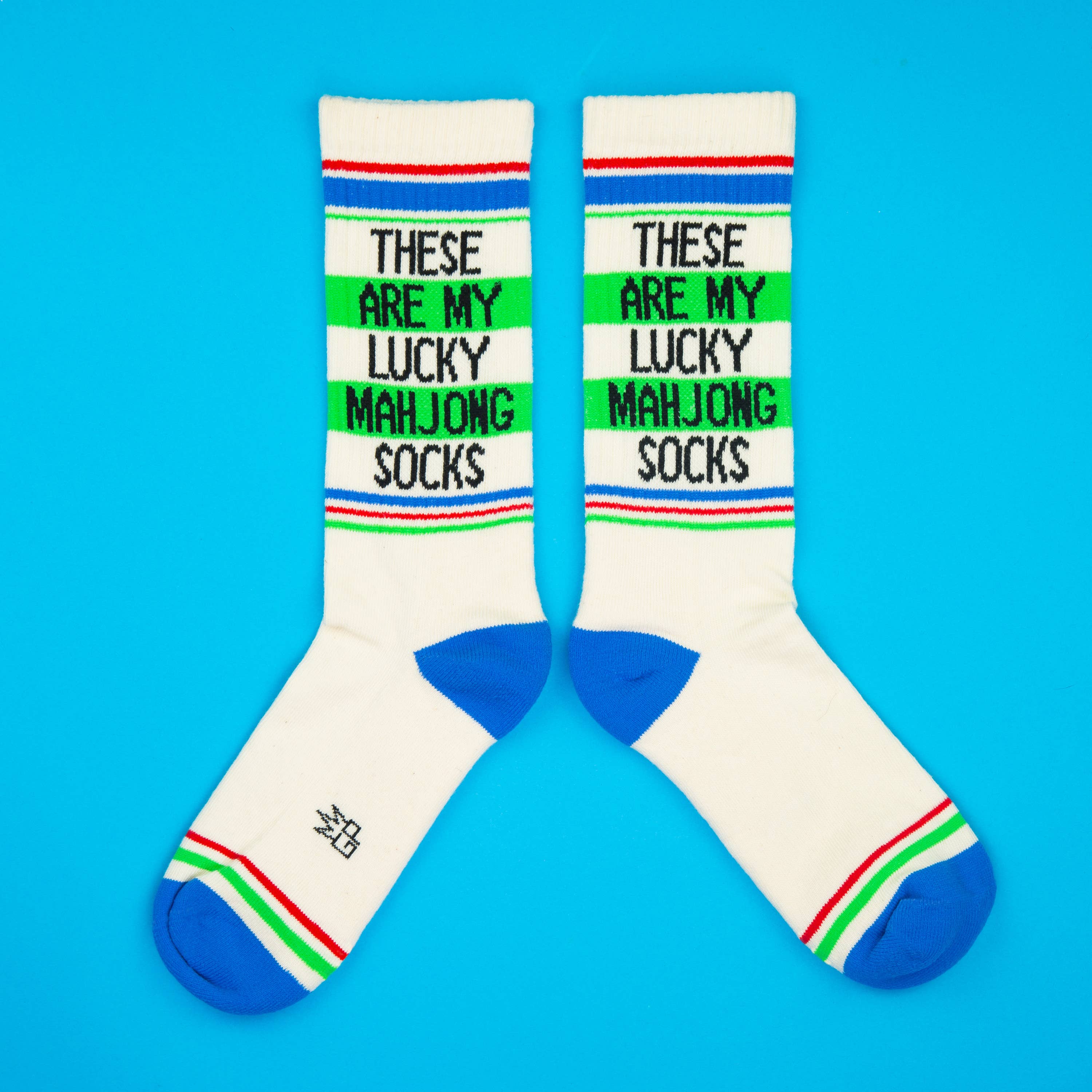 These Are My Lucky Mahjong Gym Crew Socks lifestyle photo, worn on feet